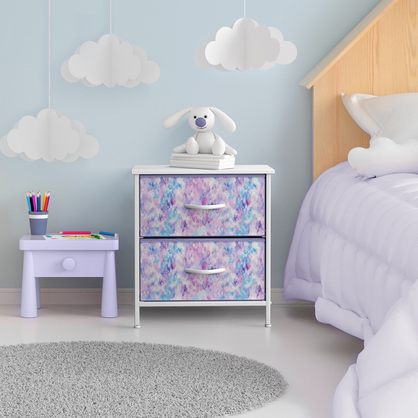 Sorbus Nightstand with 2 Drawers - Steel Frame, Wood Top & Easy Pull Fabric Bins - Great for Home, Bedroom, Office & College Dorm