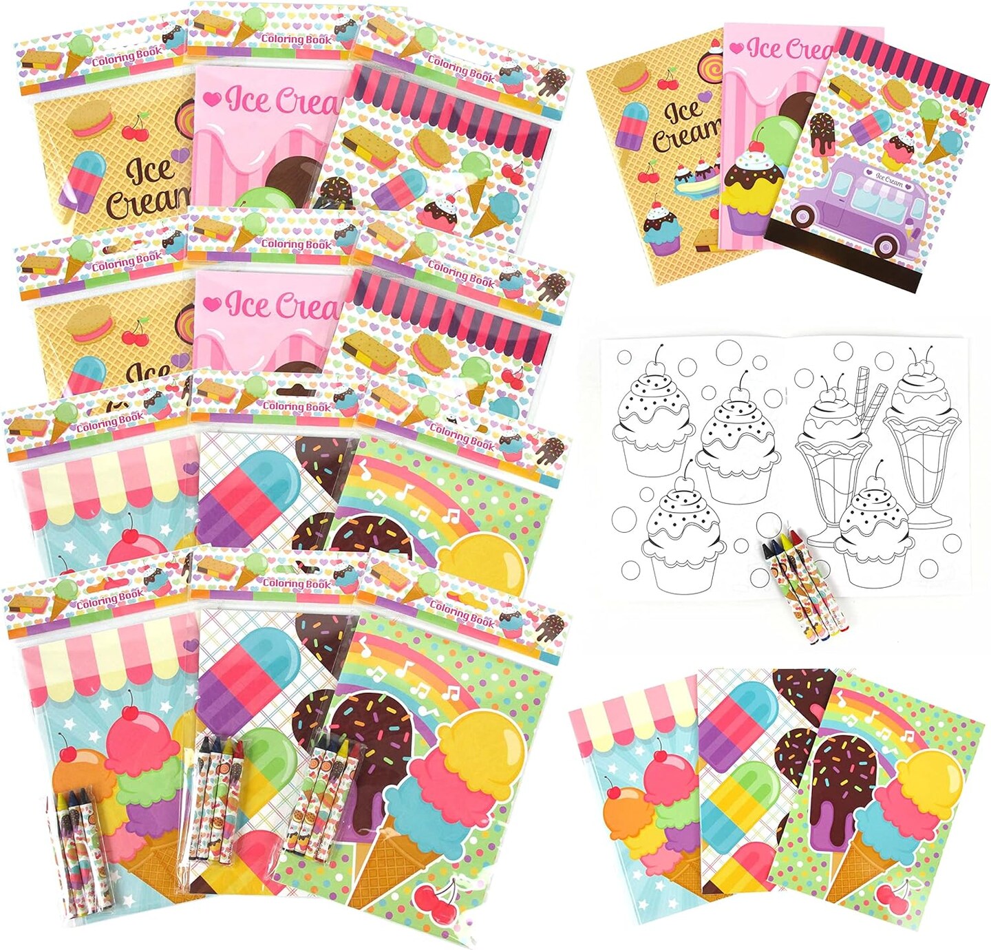 Tiny Mills Ice Cream Coloring Books with Crayons Party Favors with 12 Coloring Books and 48 Crayons