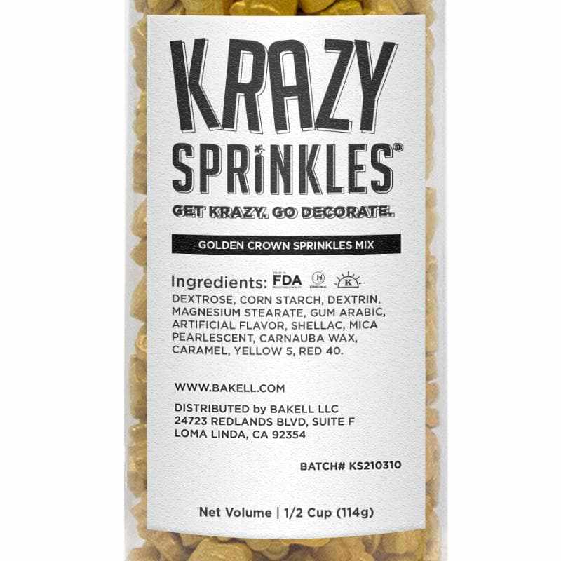 Krazy Sprinkles - Golden Crowns (1/2 Cup, 1x Jar) for Cakes, Ice Cream &#x26; Cookies