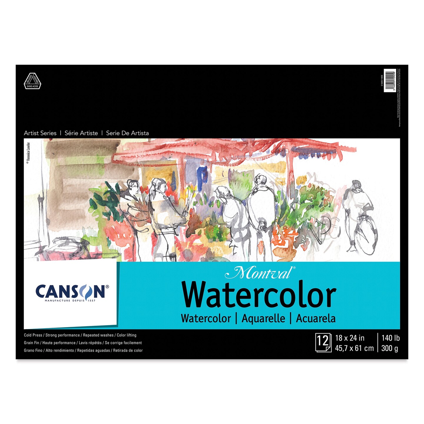 Canson Montval Watercolor Pad - 18&#x22; x 24&#x22;, Tape Bound, 12 Sheets