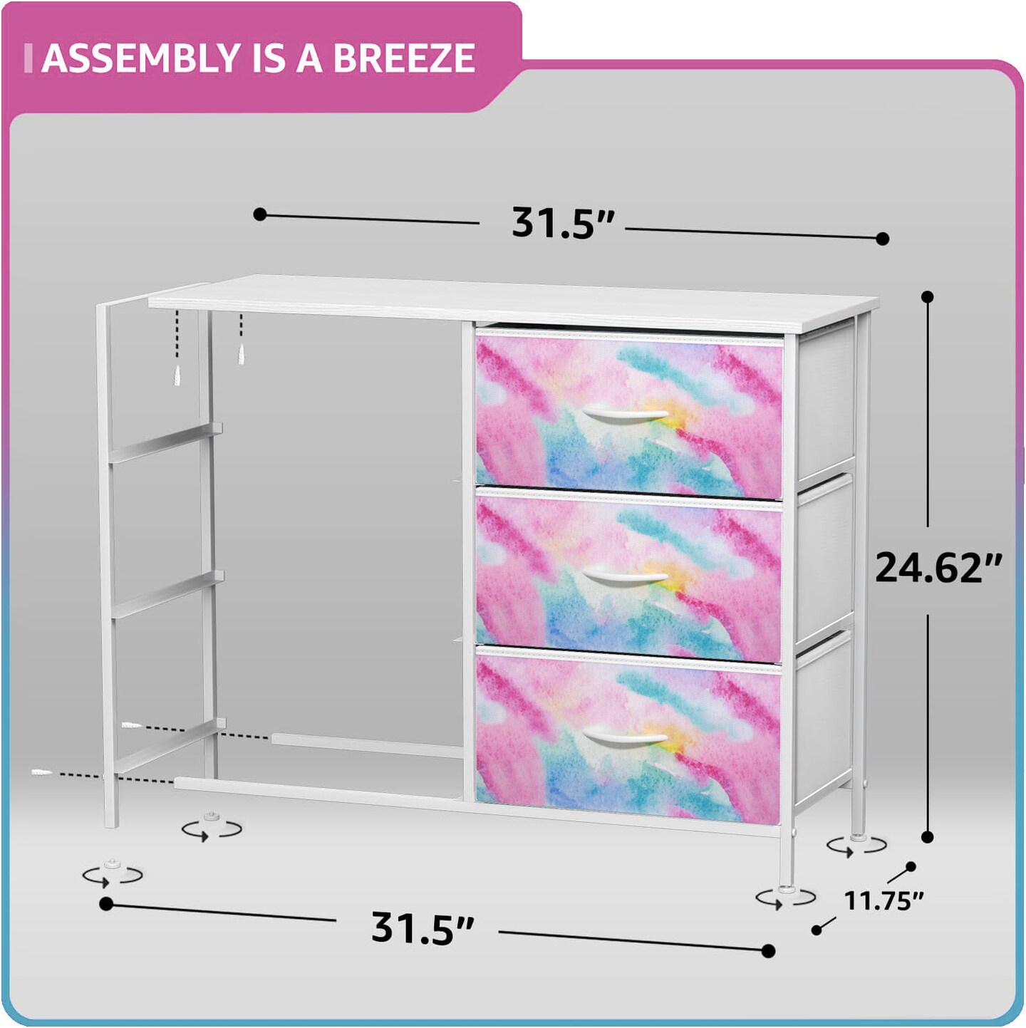 Sorbus 6 Drawers Dresser- Storage Unit with Steel Frame, Wood Top, Fabric Bins - for Bedroom, Closet, Office and more