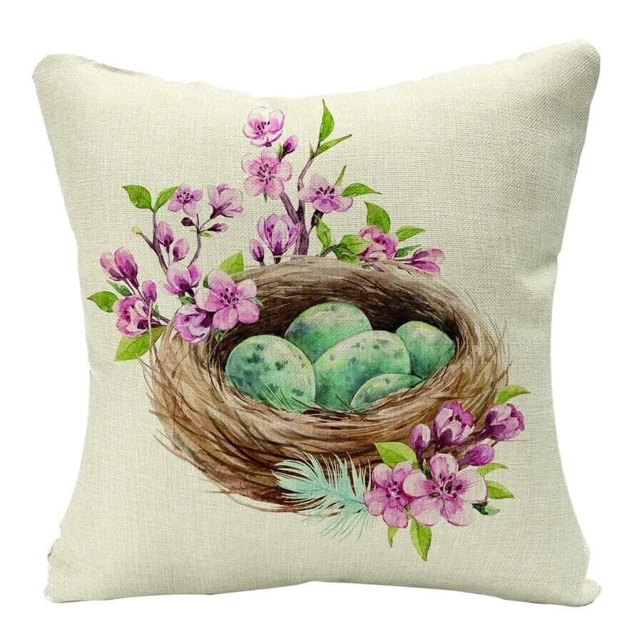 Easter Rabbit Linen Pillow Covers 18x18 Inch Set of 4 Easter Decorations gift