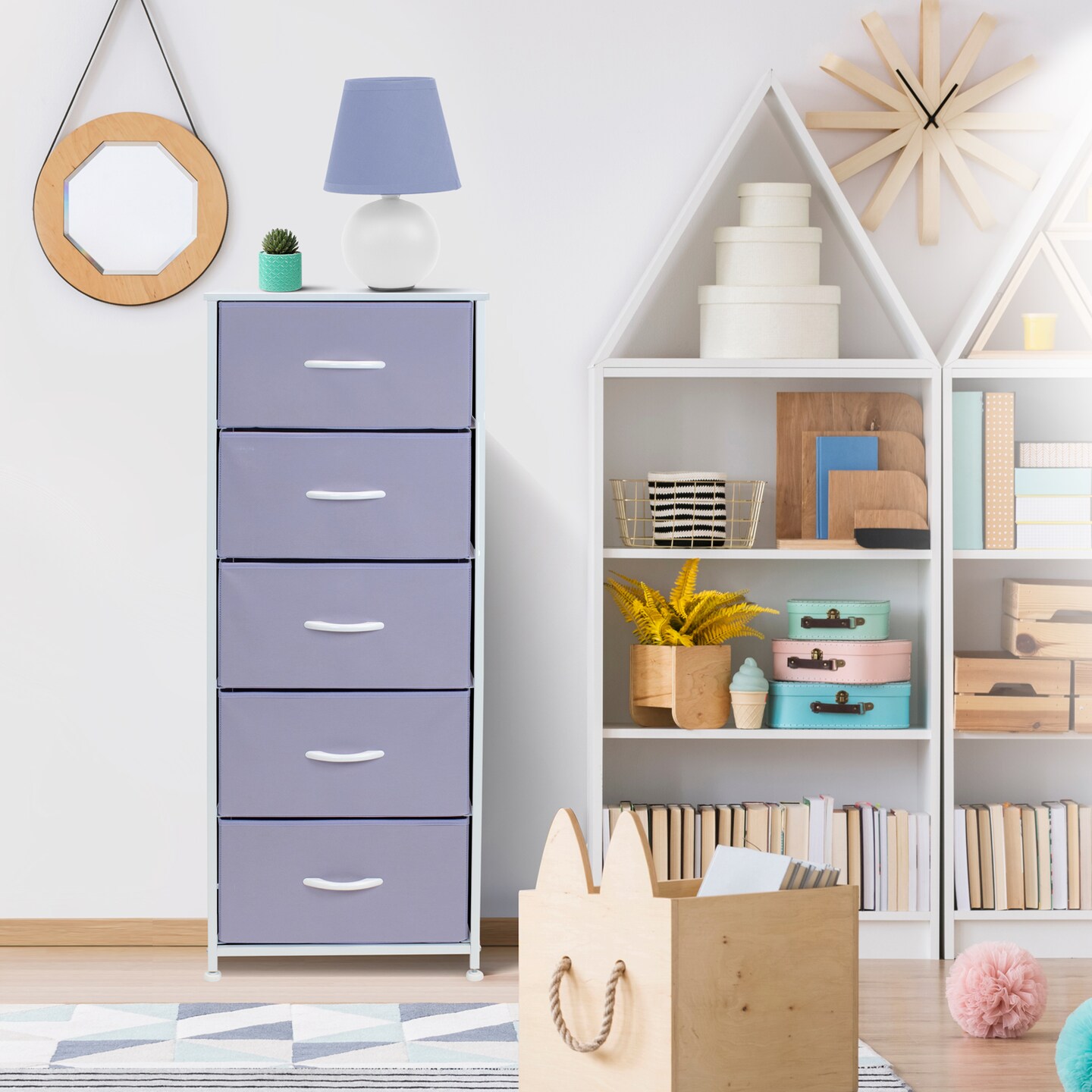 Sorbus Narrow 5 Drawers Nightstand with Steel Frame, Wood Top, Easy Pull Fabric Bins for Home, Bedroom, Office & Dorm
