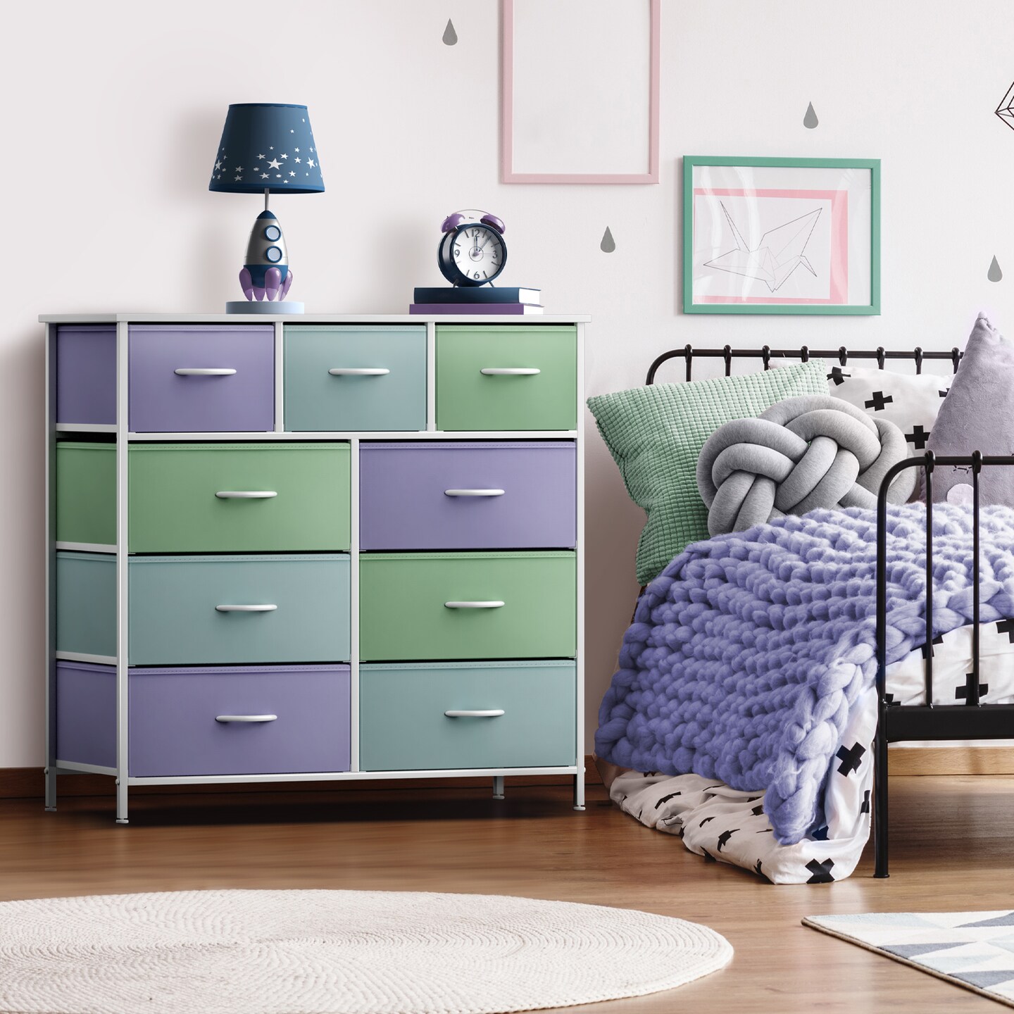 Sorbus Dresser with 9 Drawers - Furniture Storage Chest Tower Unit for Bedroom, Closet, etc - Steel Frame, Wood Top, Fabric Bins