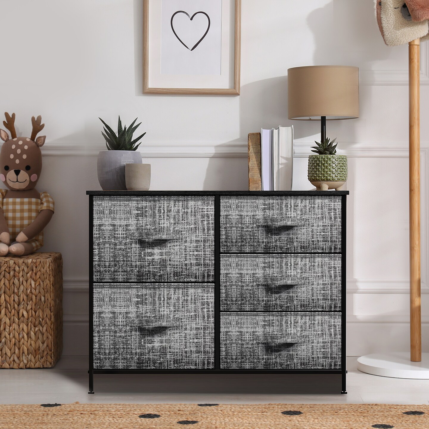 Sorbus Dresser with 5 Drawers - Storage Chest Organizer with Steel Frame, Wood Top, Handles, Fabric Bins