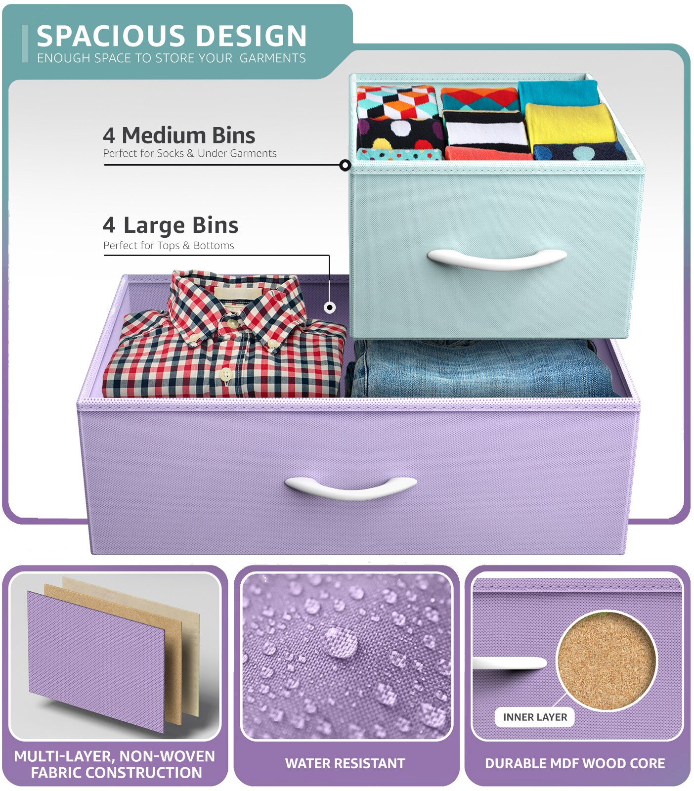 Sorbus Dresser with 8 Drawers - Storage Chest Organizer with Steel Frame, Wood Top, Handles, Fabric Bins