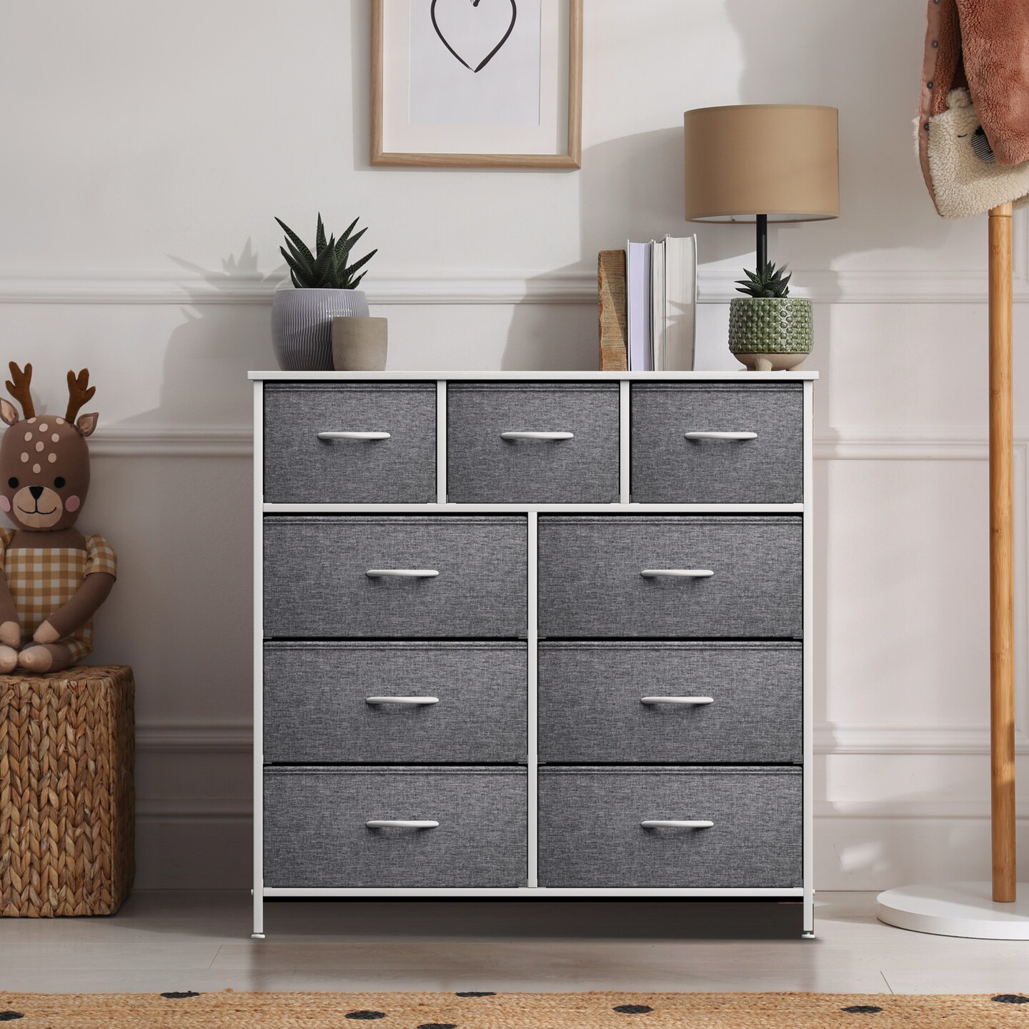 Sorbus Dresser with 9 Drawers - Furniture Storage Chest Tower Unit for Bedroom, Closet, etc - Steel Frame, Wood Top, Fabric Bins