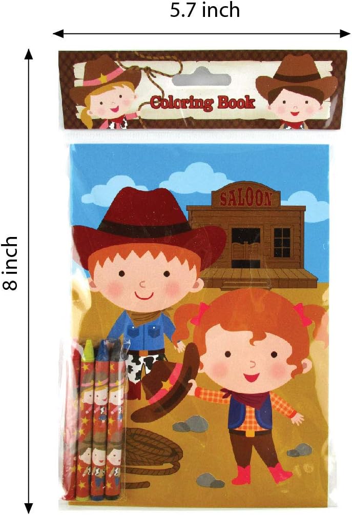 TINYMILLS Western Cowboy Cowgirl Coloring Book Set with 12 Coloring Books and 48 Crayons