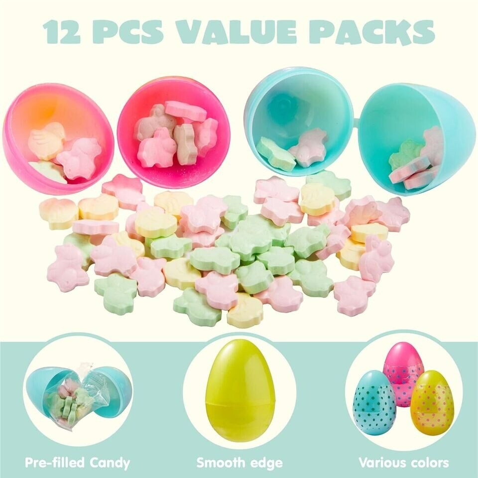 12 Pcs Candy Filled Easter Eggs for Kids Printed Plastic Easter Surprise Egg