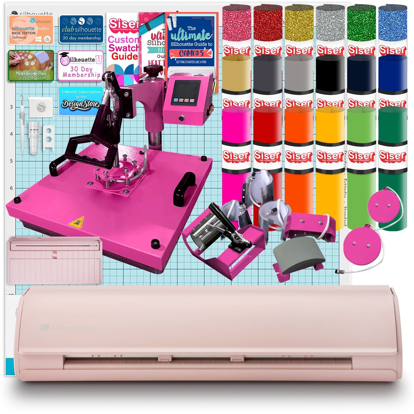 Silhouette Pink Cameo 5 w/ 8-in-1 Pink Heat Press &#x26; Siser HTV