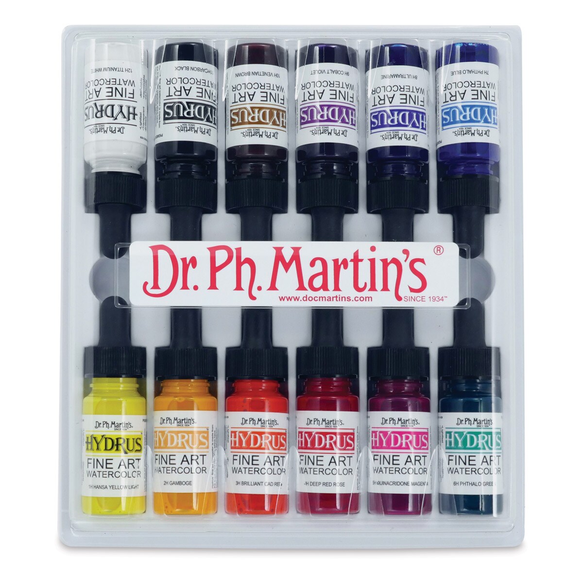 Dr. Ph. Martin&#x27;s Hydrus Fine Art Liquid Watercolors - Set 1, 12 Assorted colors, 0.5 oz Bottles