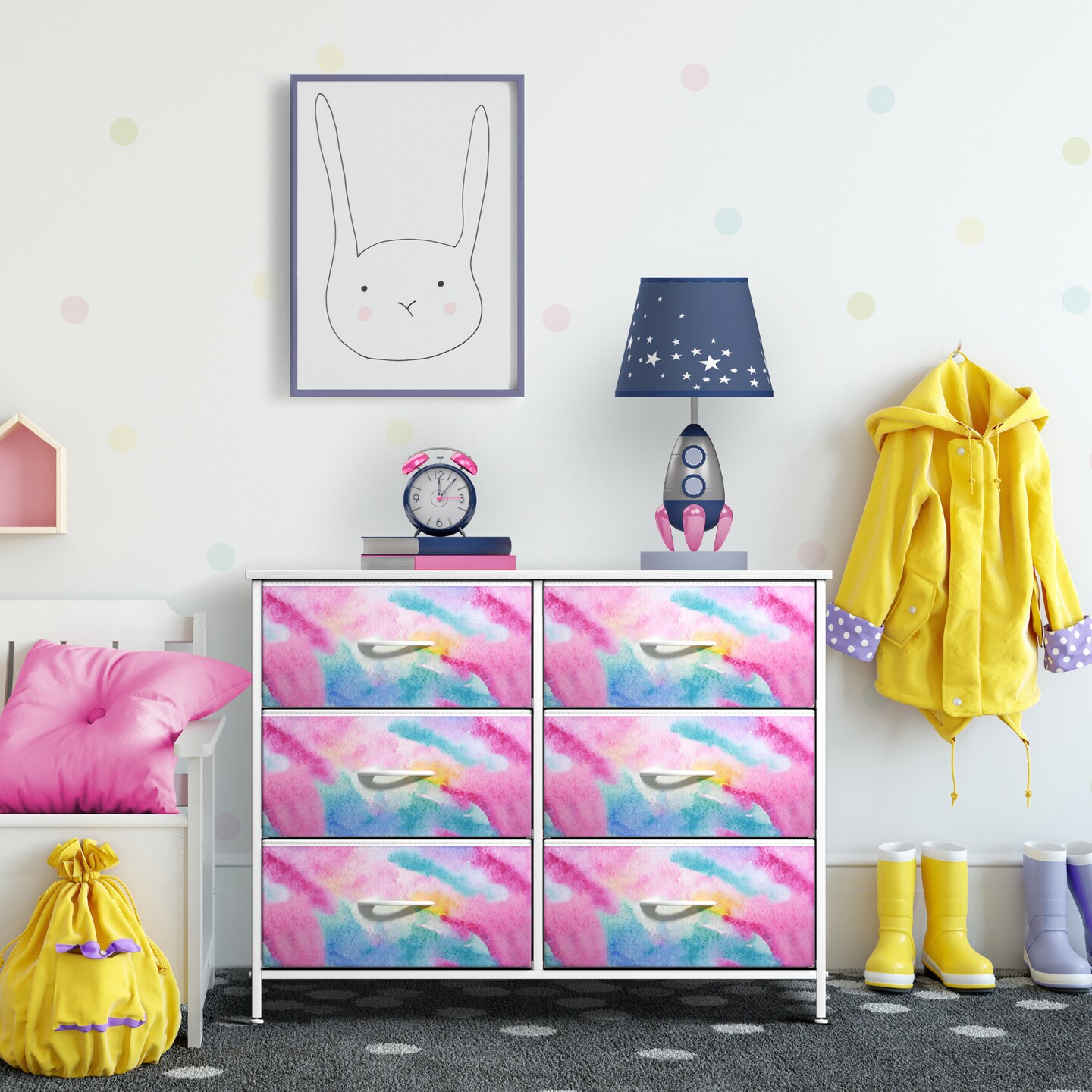 Sorbus 6 Drawers Dresser- Storage Unit with Steel Frame, Wood Top, Fabric Bins - for Bedroom, Closet, Office and more