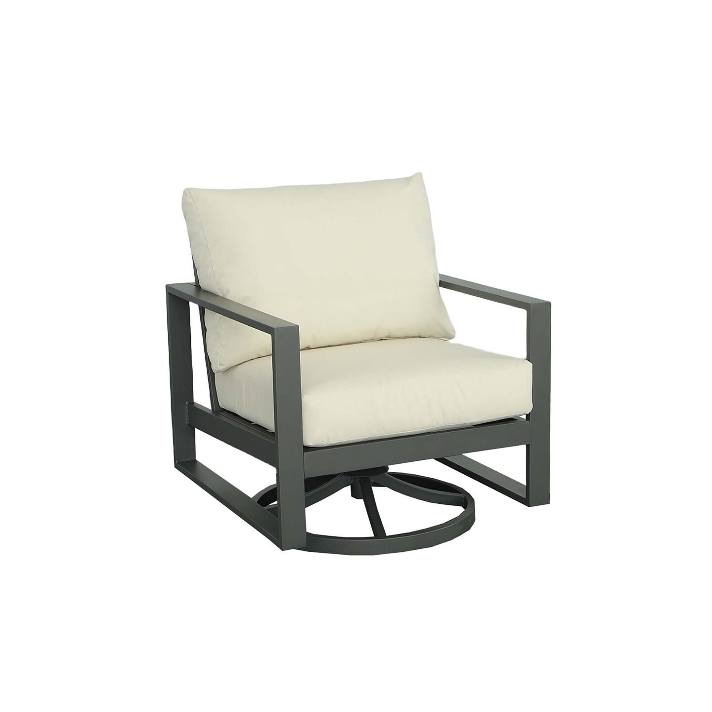 Contemporary Home Living Metal Outdoor Swivel Chair with Cushions - 30&#x22; - Gray and Beige