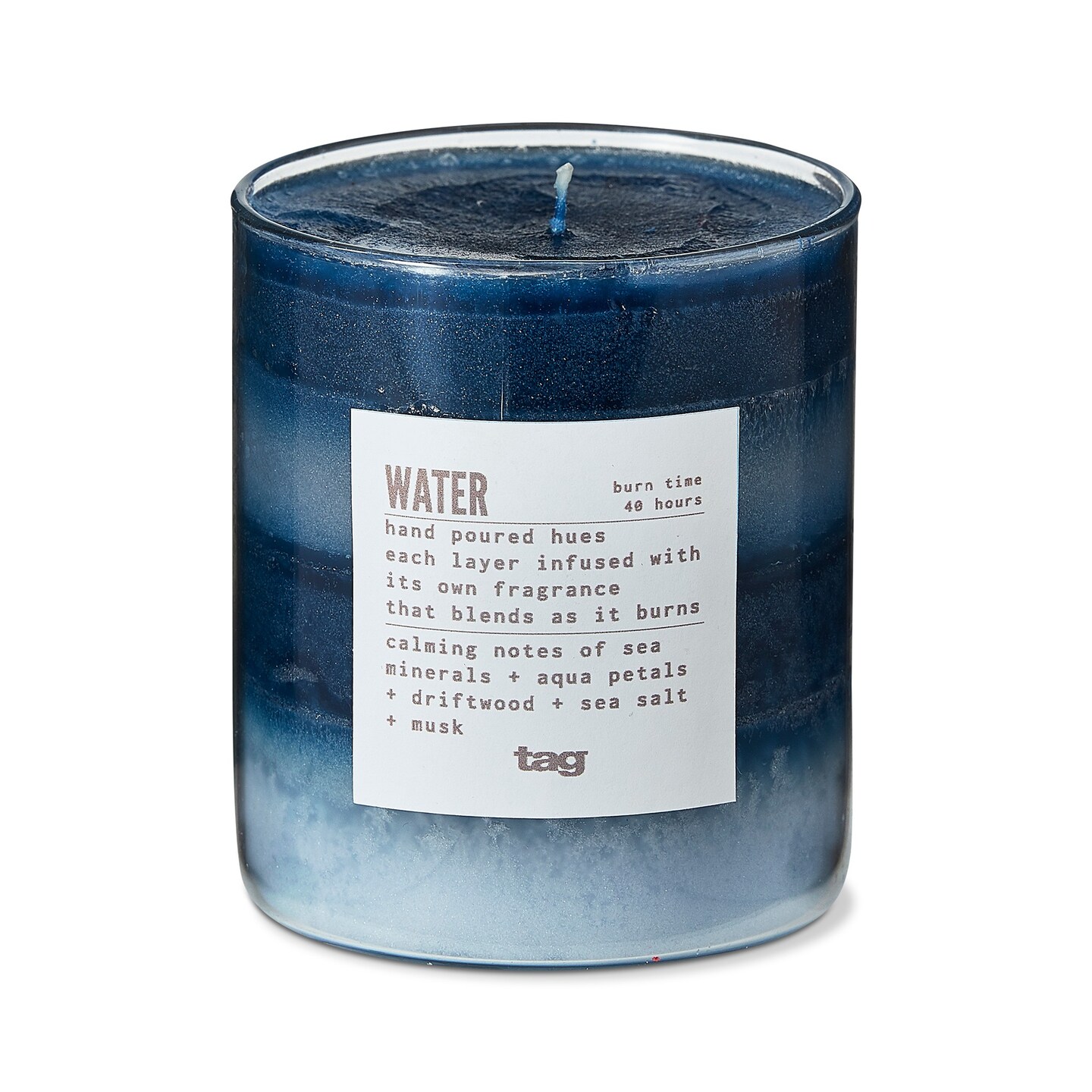 Water Themed Scented Paraffin Wax Pillar Candle Small, Blue, 3x3.3 inch, Burn Time 55 Hours