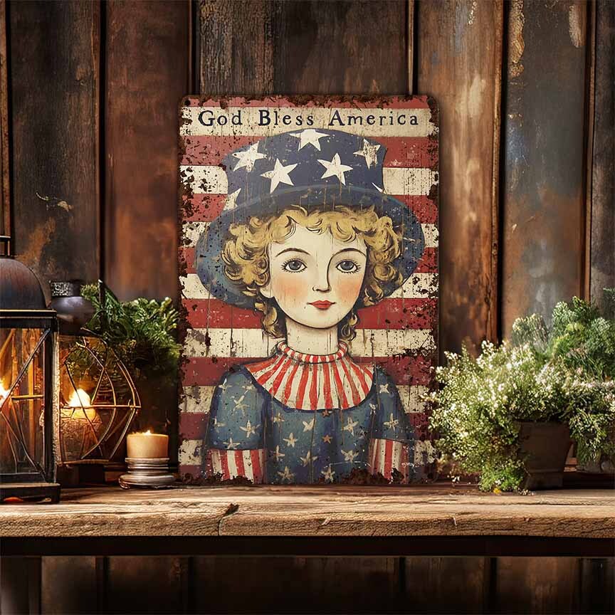 Primitive 4th of July Decor Metal Patriotic Sign - Rustic