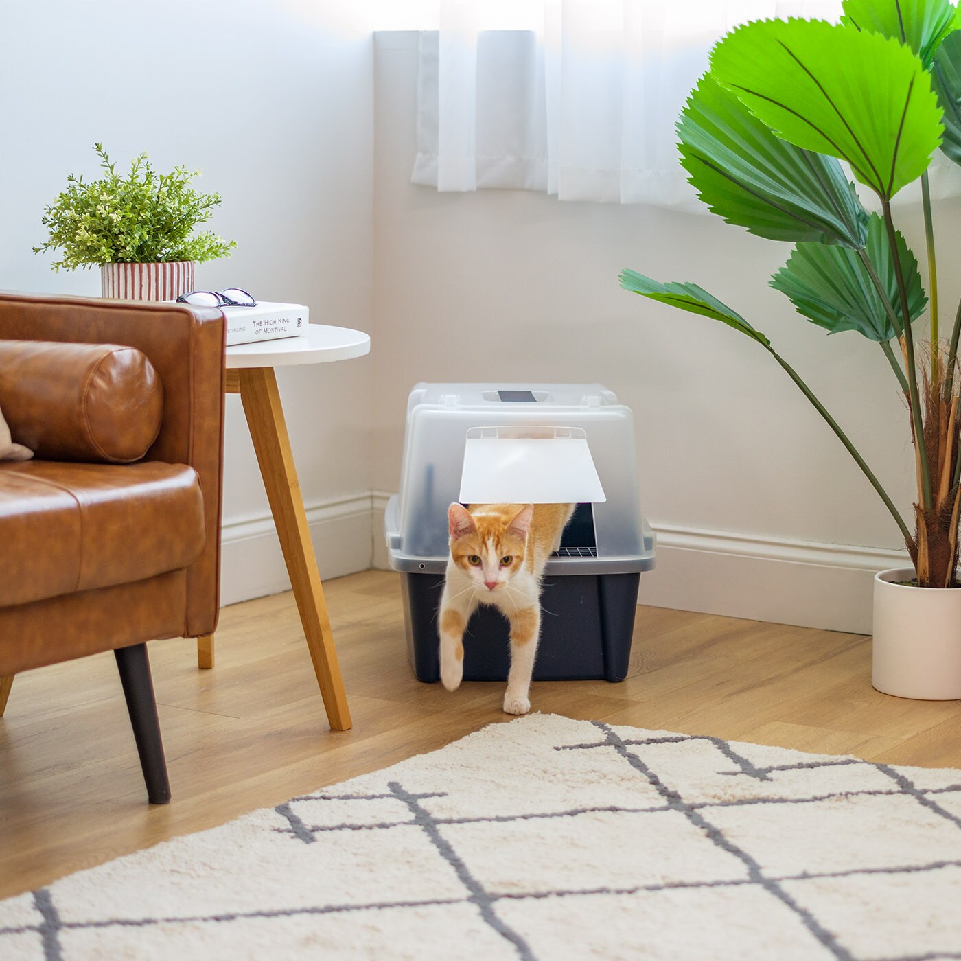 IRIS USA Large Enclosed Hooded Litter Box with Front Door and Scoop, Navy