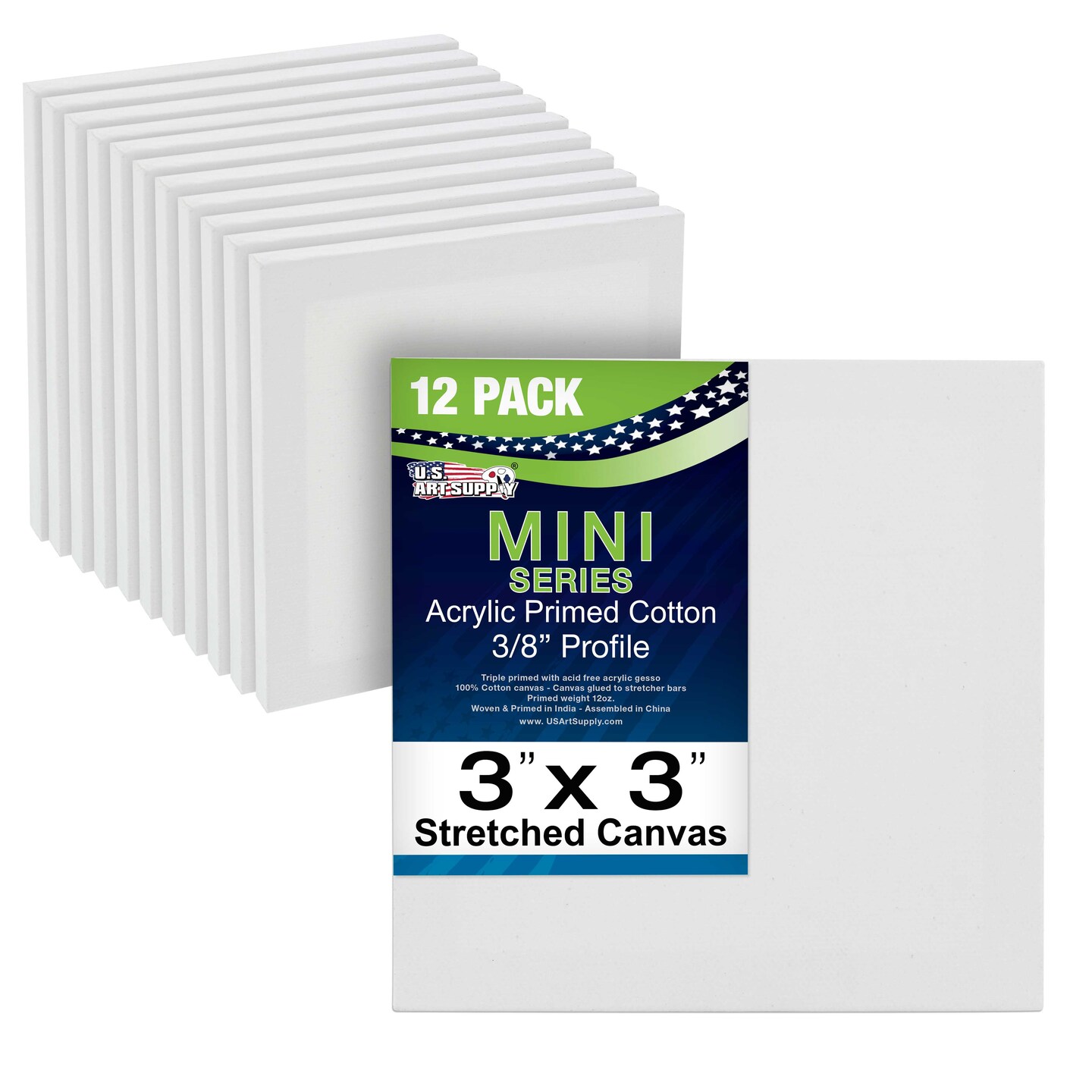 3&#x22; x 3&#x22; Mini Professional Primed Stretched Canvas 12 Pack