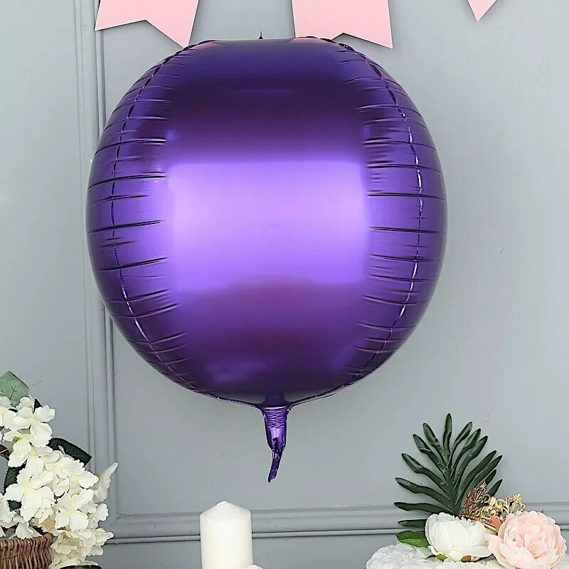 2 PURPLE 18&#x22; wide 4D Round Orbs Balls Mylar Foil Balloons