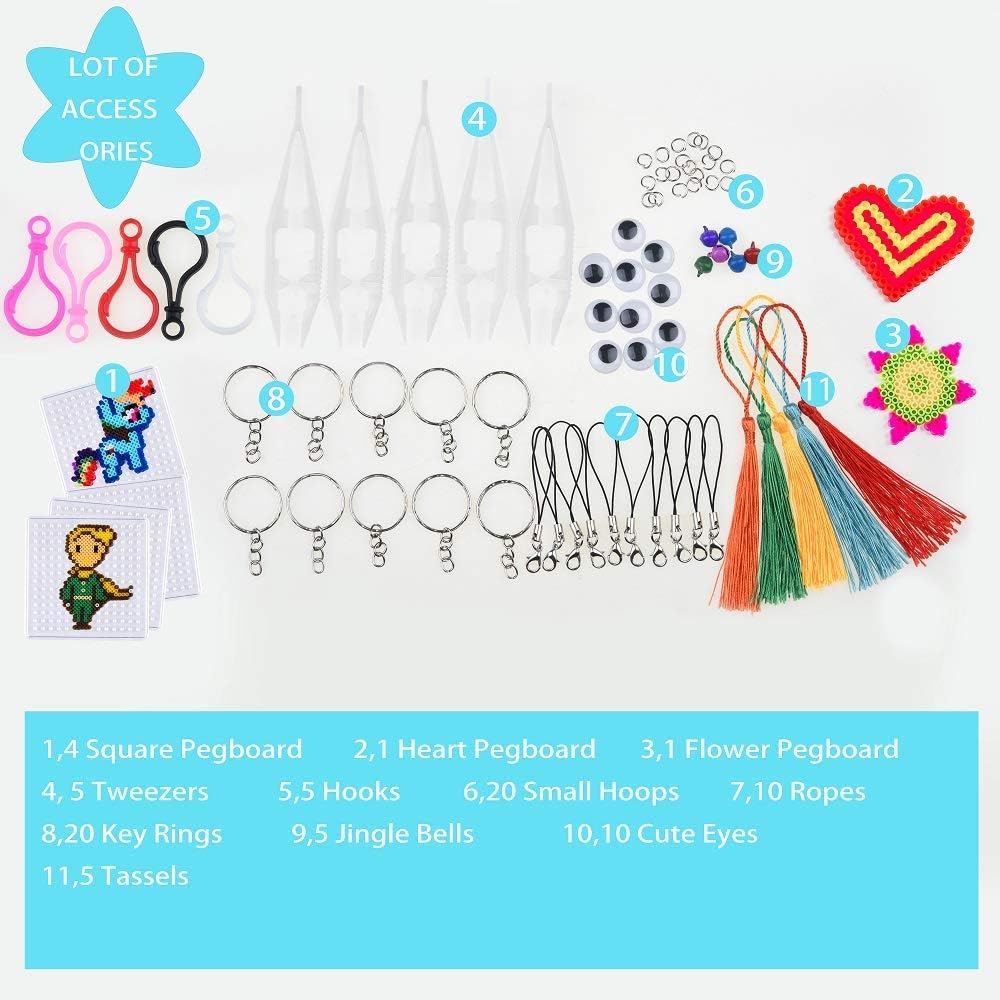 25,000 pcs Fuse Beads Kit 26 Colors 5MM, Including 127 Patterns, 4 Big Square, 1 Heart Pegboards, 1 Flower Ironing Paper, Tweezers, Beads