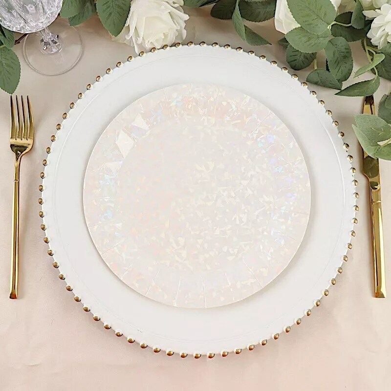 25 IRIDESCENT 9&#x22; Metallic Round Paper Salad Dinner Plates