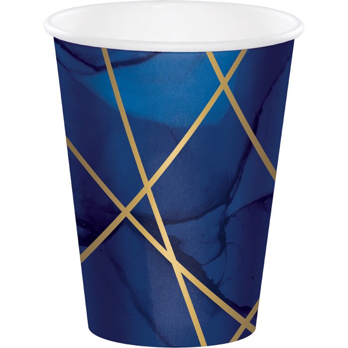 Navy Blue And Gold Foil Paper Cups, Pack Of 8