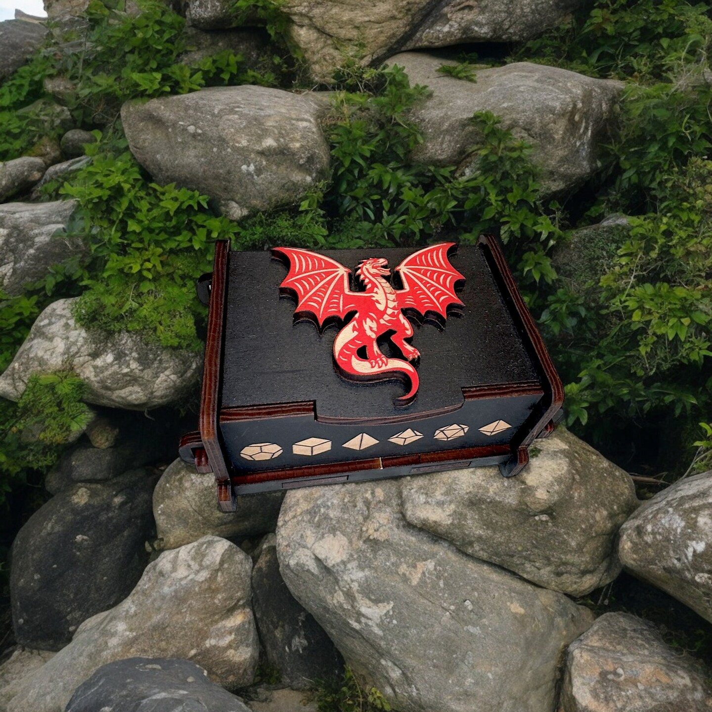 Dice Box - Black - The Red Dragon - 6x4x3