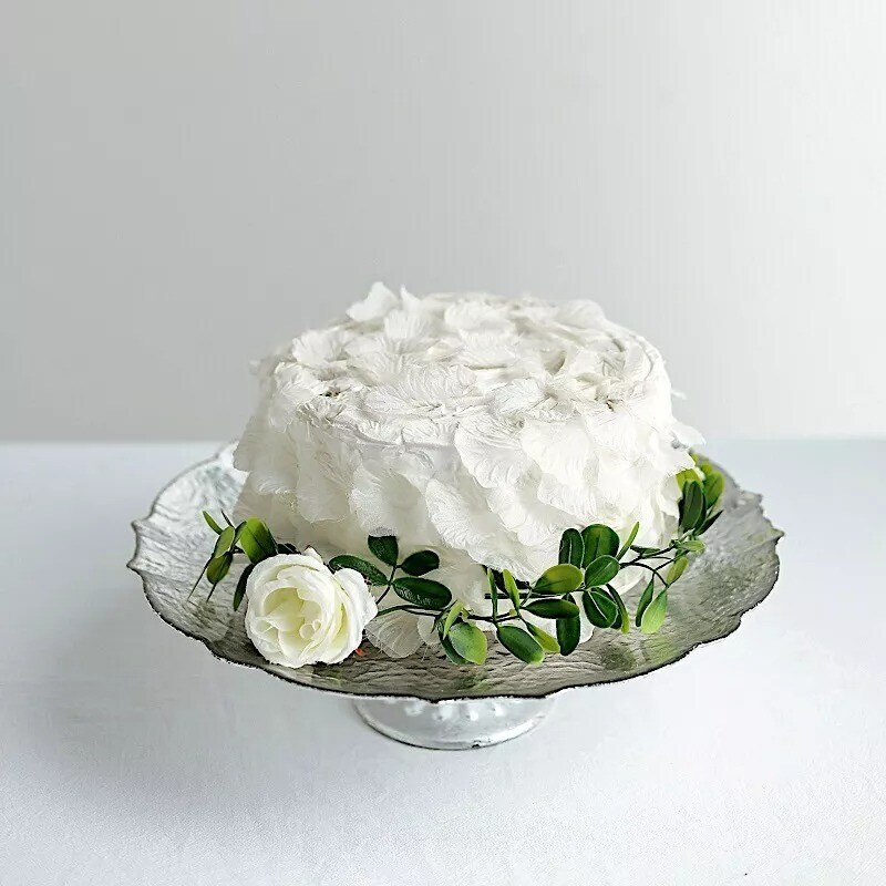 SILVER 14&#x22; Round Glass CAKE STAND Scalloped Edge Cupcake Holder