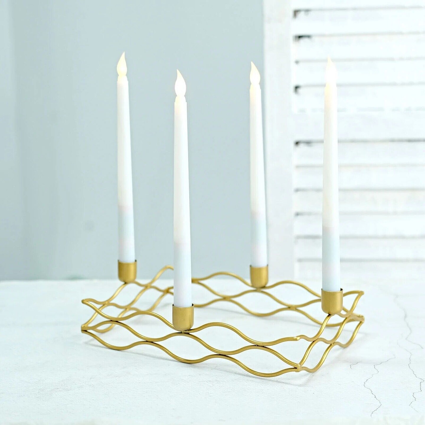 4 arm GOLD Metal Rectangular Candelabra Taper CANDLE HOLDERS