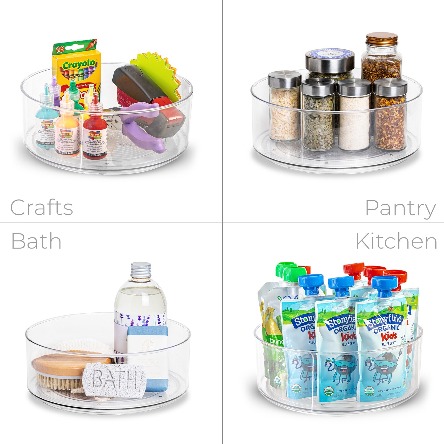 Smart Design Set of 4 Turntable Lazy Susan Spinning Organizer - 9 inch - Clear
