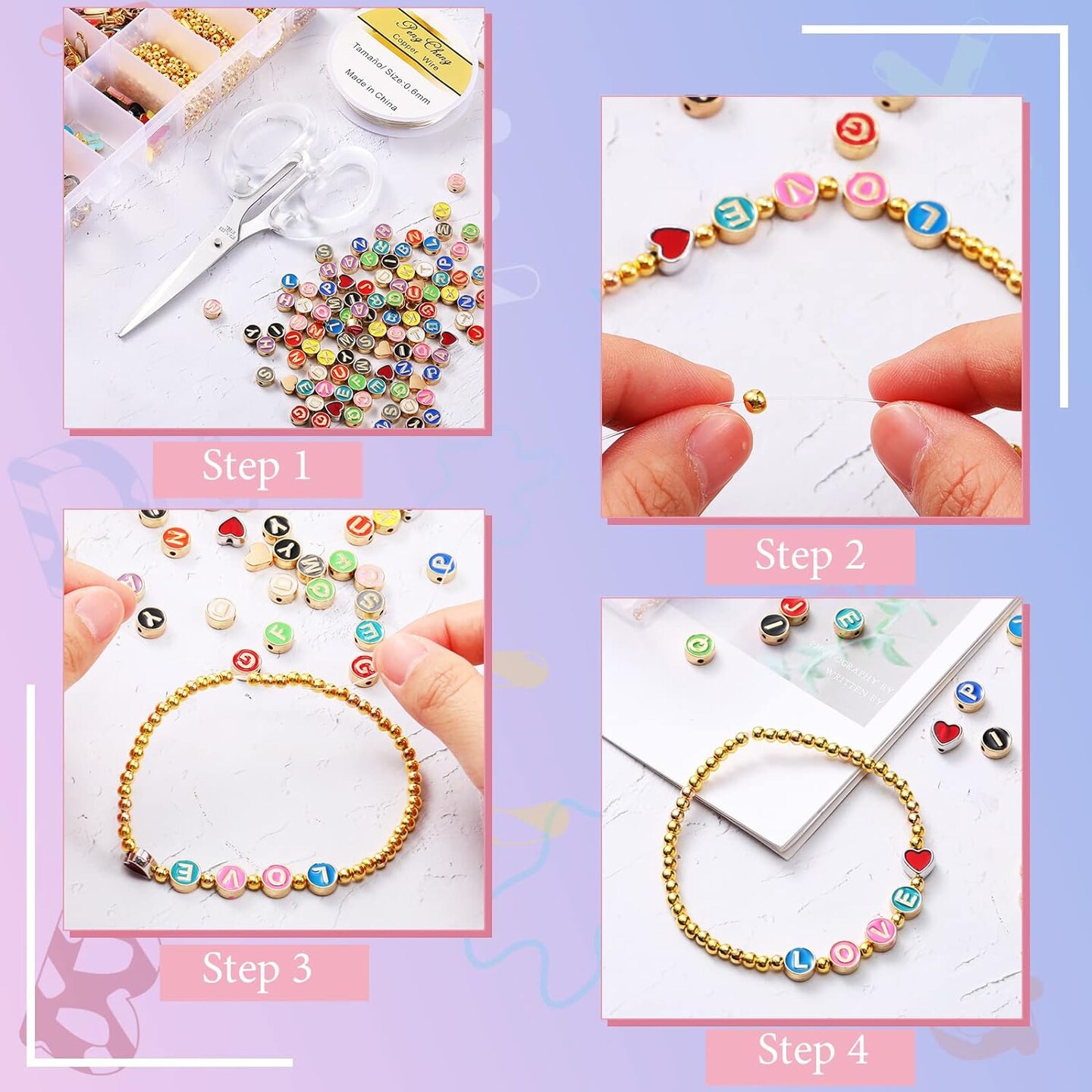 114 Pcs Alloy Alphabet Letter Beads 8 mm Flat Round with Letter A-Z Beads Plated Metal Initial Letter Loose Spacer Beads for DIY Bracelet Necklace Earring Jewelry Craft Making (Bright Colors)