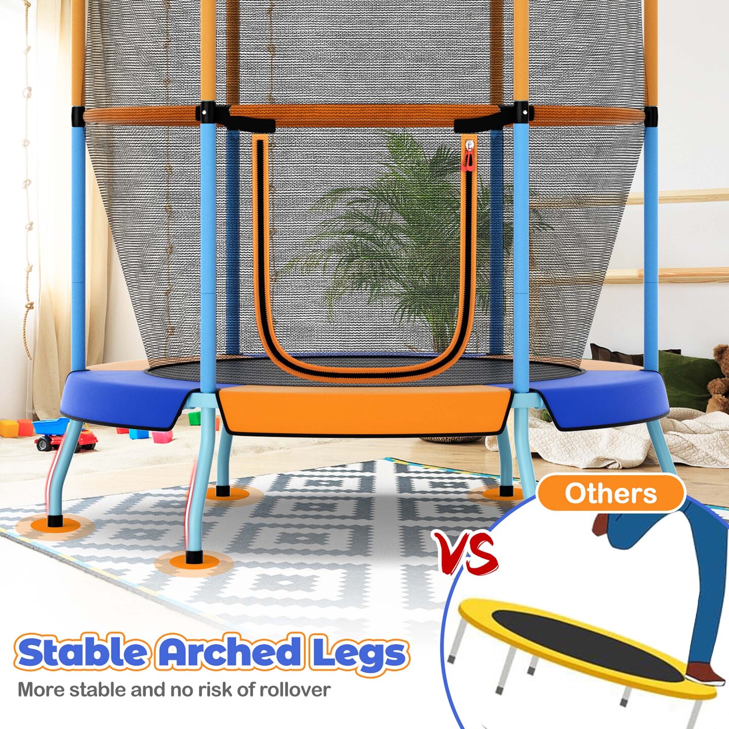 Costway 48" Toddler Trampoline for Kids with Safety Enclosure Net Heavy-duty Frame Orange/Yellow