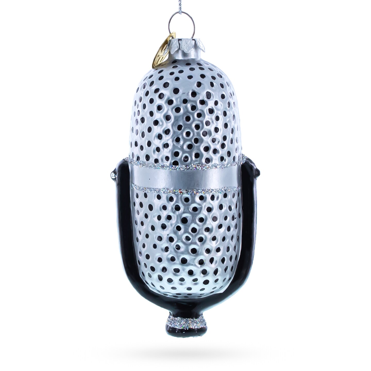 Silver Microphone Blown Glass Christmas Ornament