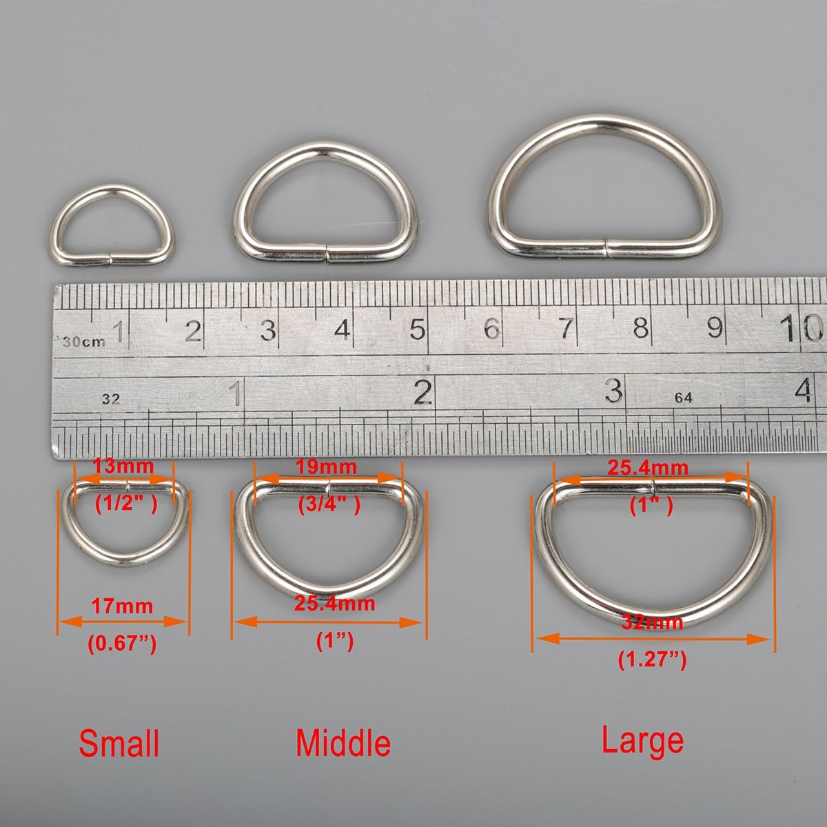 Metal D Ring 1 inch Non Welded Nickel Plated Pack of 100 (Large)