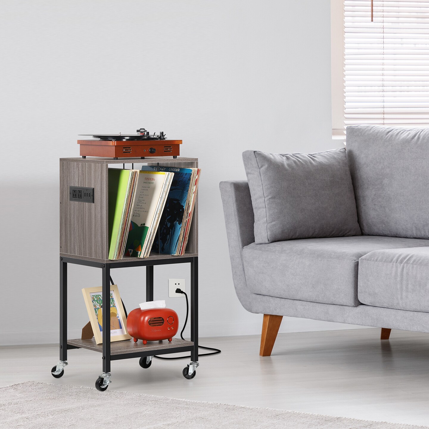 Record Player Stand with Record Storage