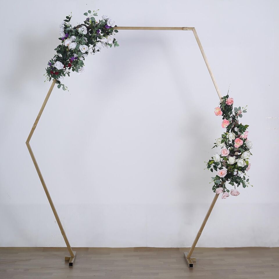 8 feet Gold Metal Hexagon Backdrop Stand Wedding Arch Party Decorations