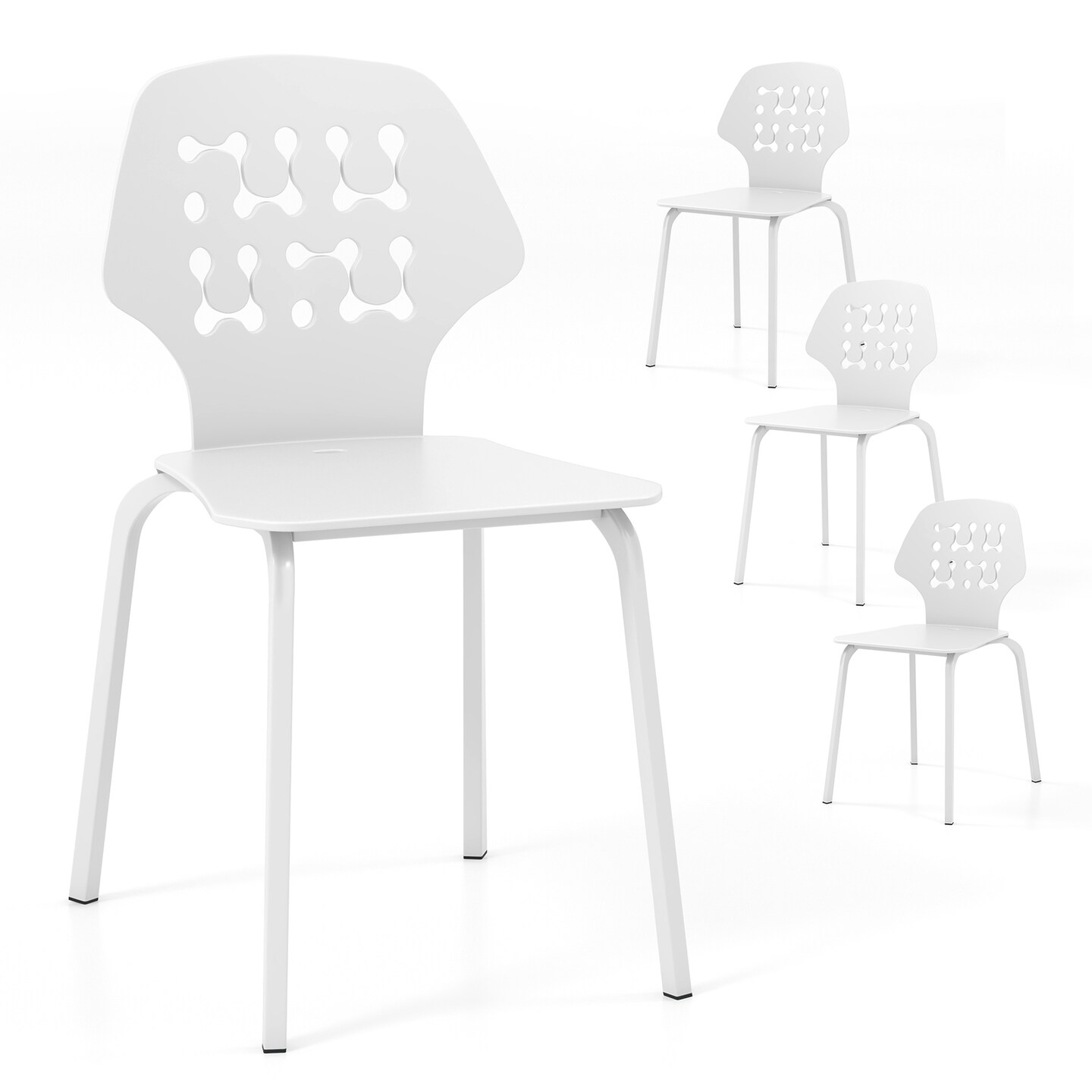 Set Of 4 Metal Dining Chair With Hollowed Backrest And Metal Legs