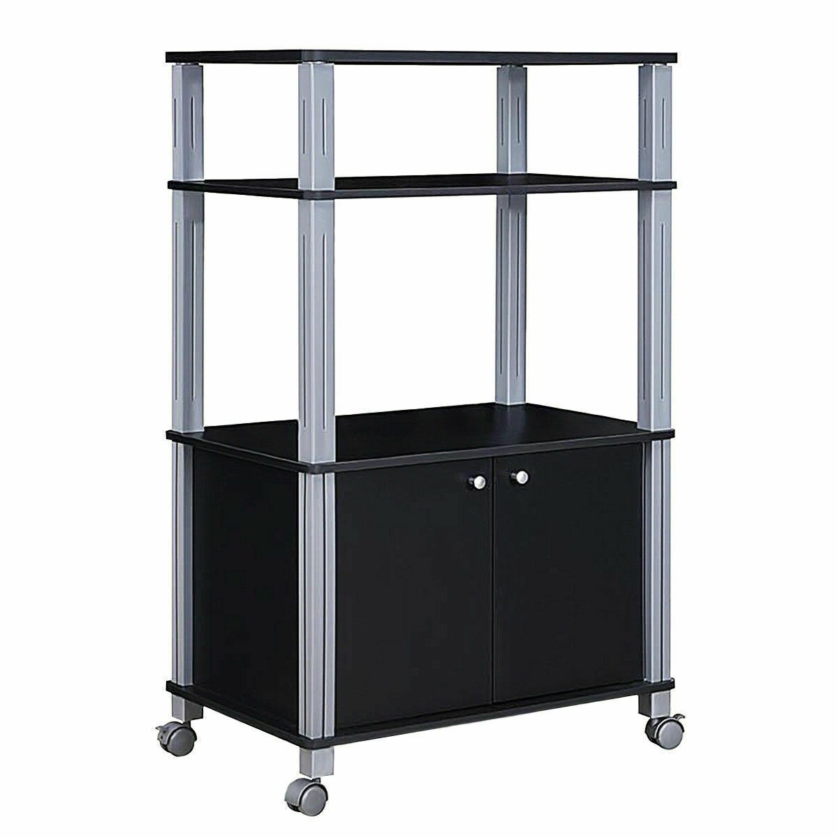 Multifunctional Rolling Kitchen Baker&#x2019;s Rack with 2-Tier Shelf and Cabinet