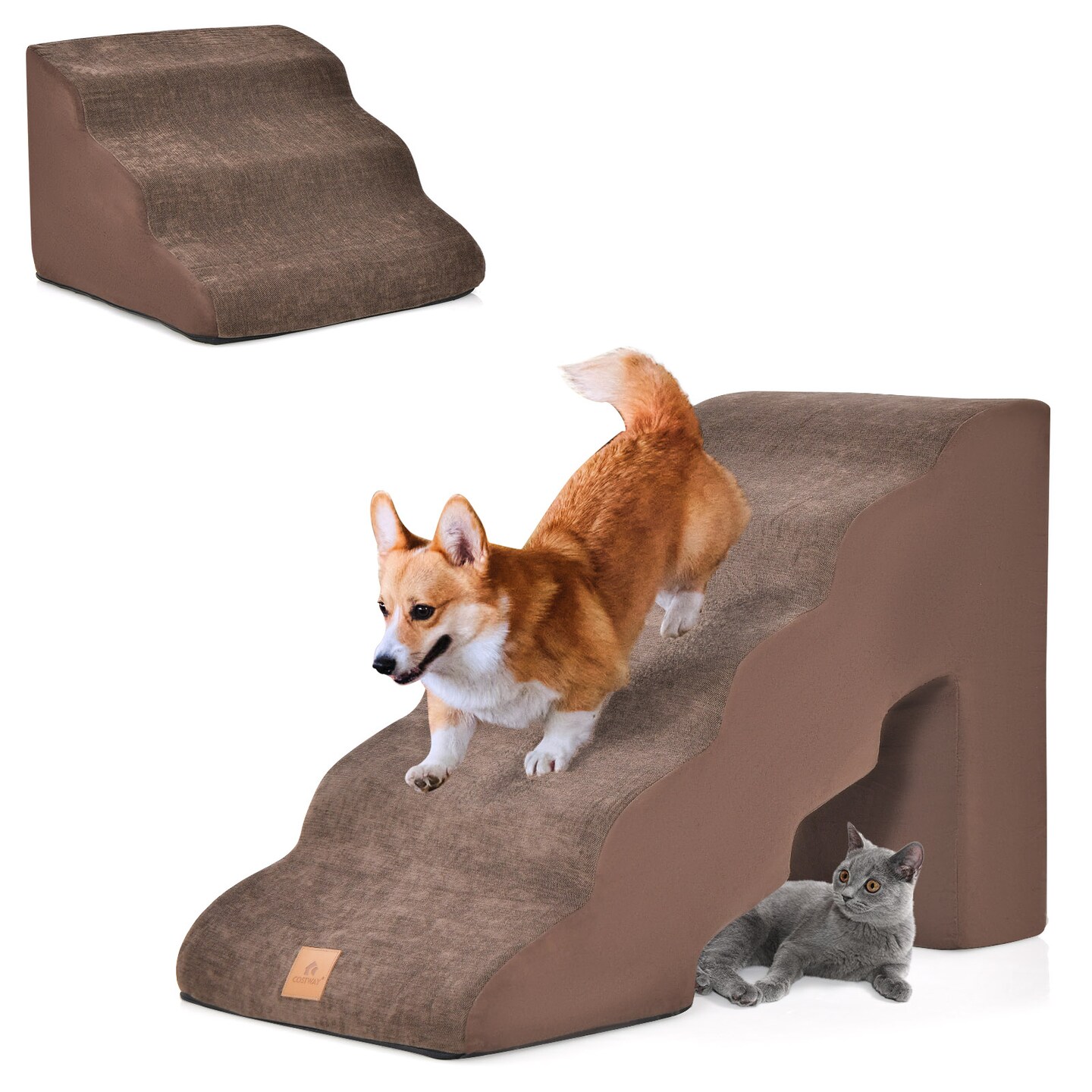 22 Inches and 11 Inches Foam Pet Stairs Set with 5-Tier and 3-Tier Dog Ramps - 33&#x22; x 16&#x22; x 22&#x22;