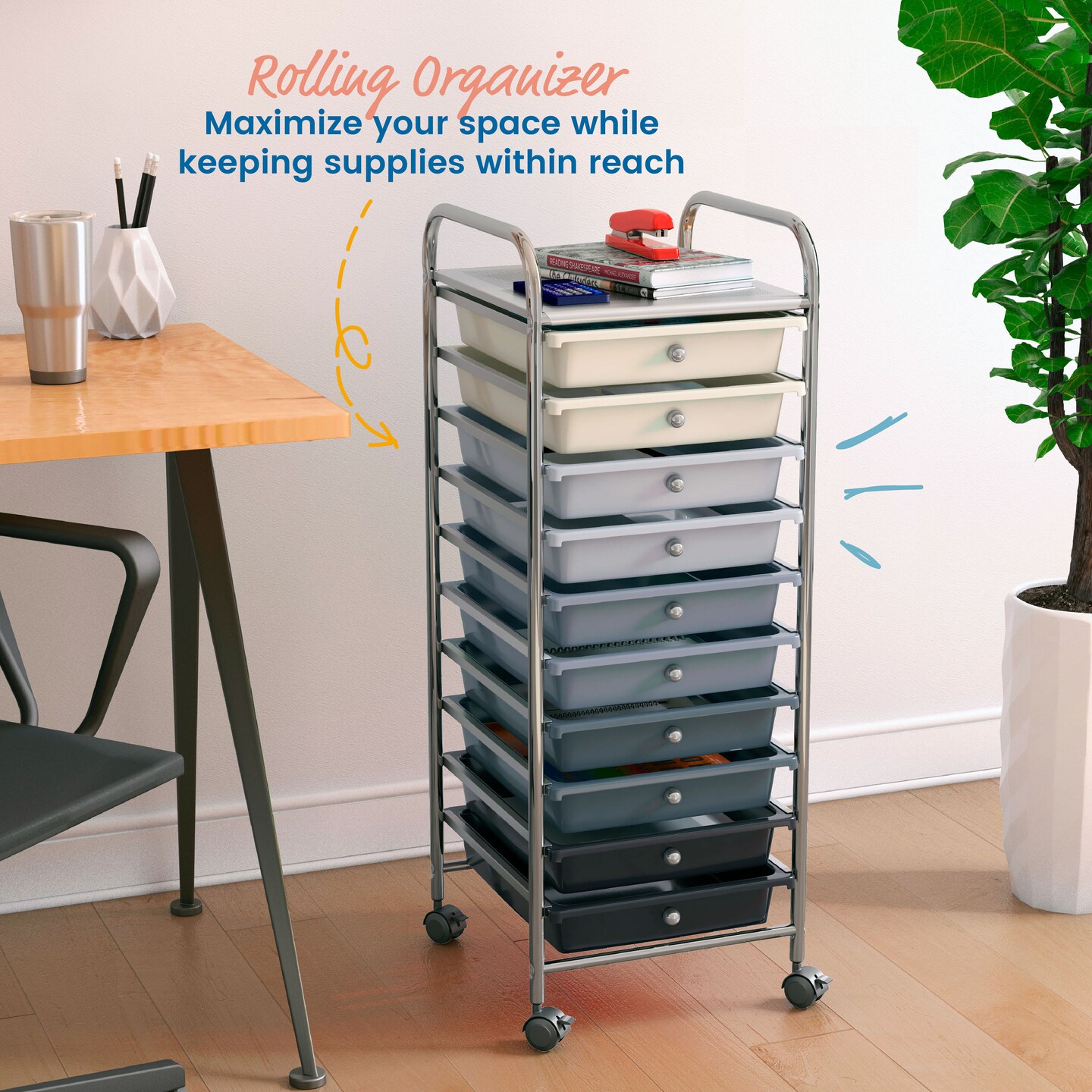 10-Drawer Mobile Organizer, Storage Cart