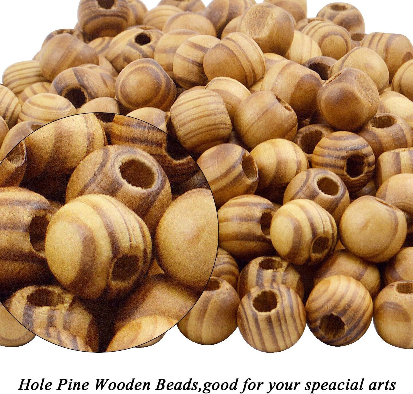 Natural Wooden Beads, 200 Pieces 12mm Diameter Round Loose Spacer Beads Large Hole (4.5mm) Wooden Craft Beads with Beautiful Grain for DIY Handmade Decorations