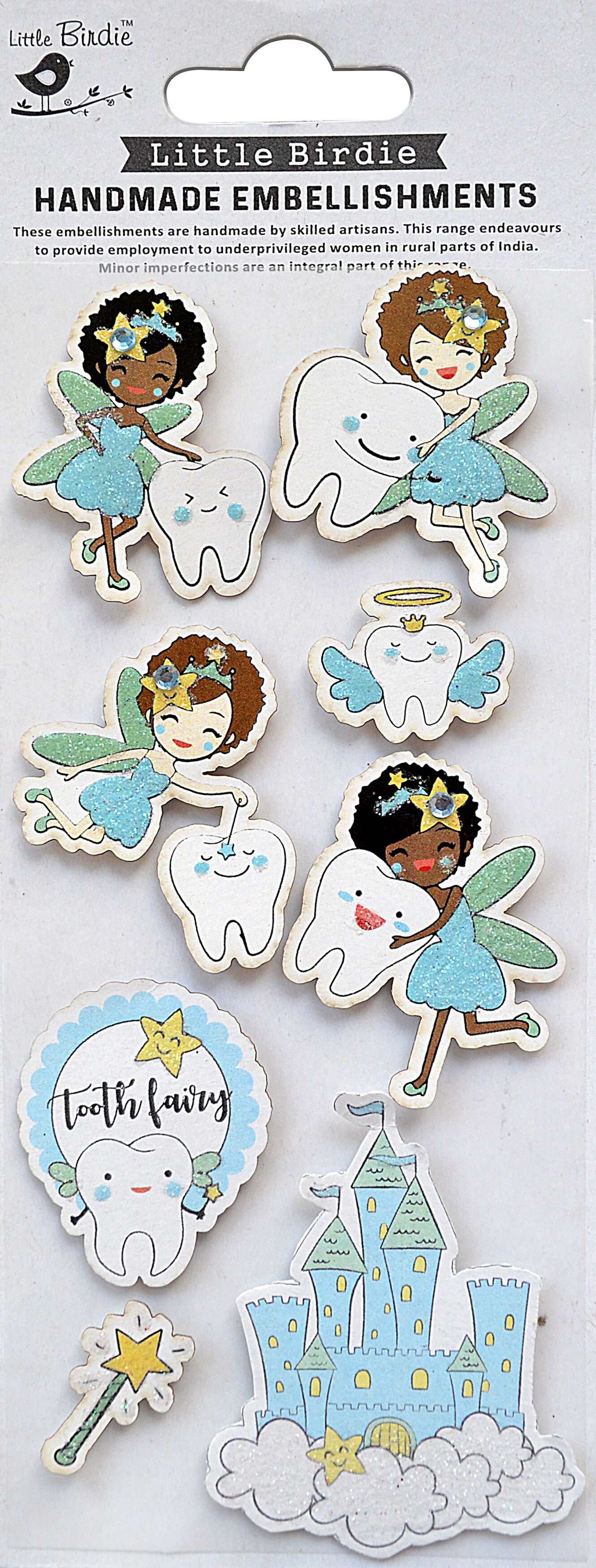 Little Birdie Baby Embellishments 8/Pkg-Tooth Fairy Blue