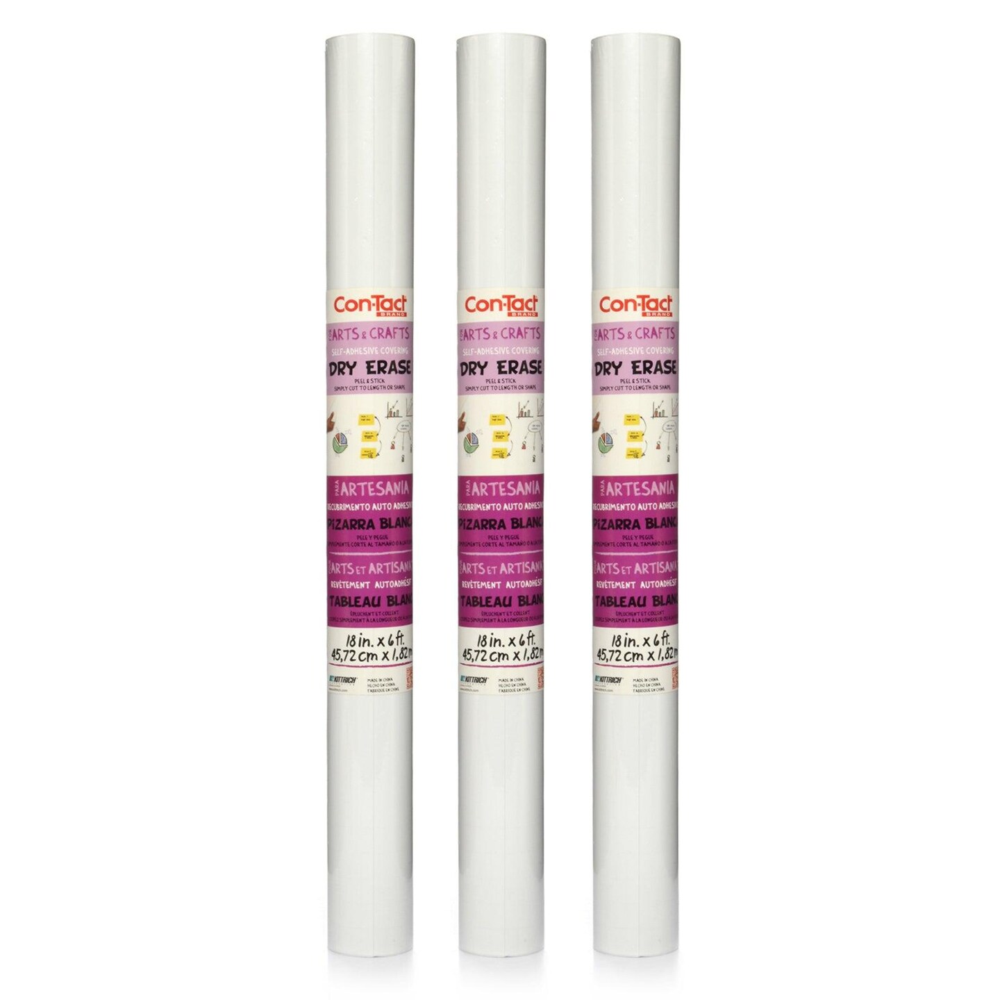Adhesive Roll, Dry Erase, 18&#x22; x 6&#x27;, Pack of 3