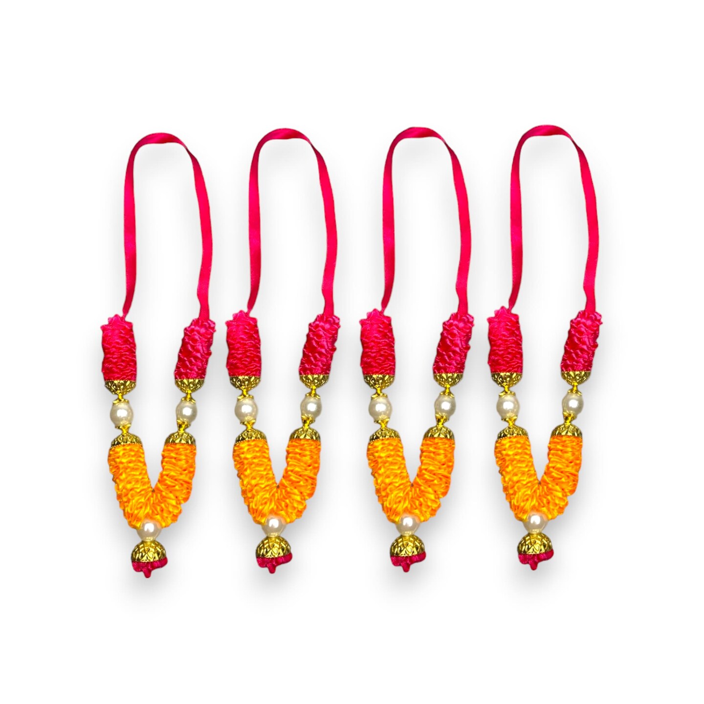 Set of 4 Mini Idol Mala 4.5 Inches God Goddess Haar Mala Makhmali Bhagwan Haar Idol Diwali Pooja Item Garland for Photo Frame God Shringar Reusable Mala
