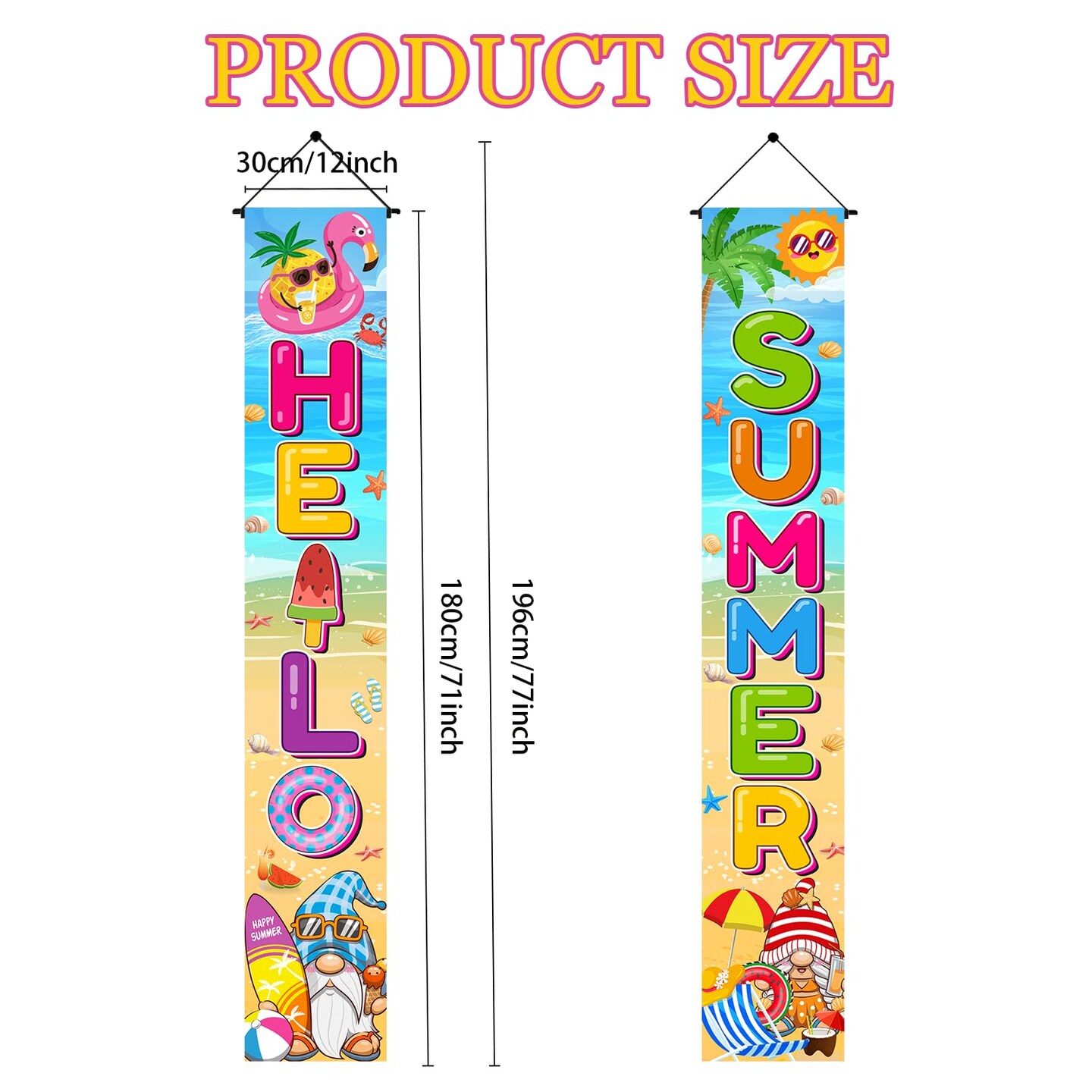 71&#x22; X 12&#x22; Summer Decorations For Home Door Banner, Summer Decorations for Outside Indoor Door Banner, Hello Summer Banner, Summer Decorations for Office
