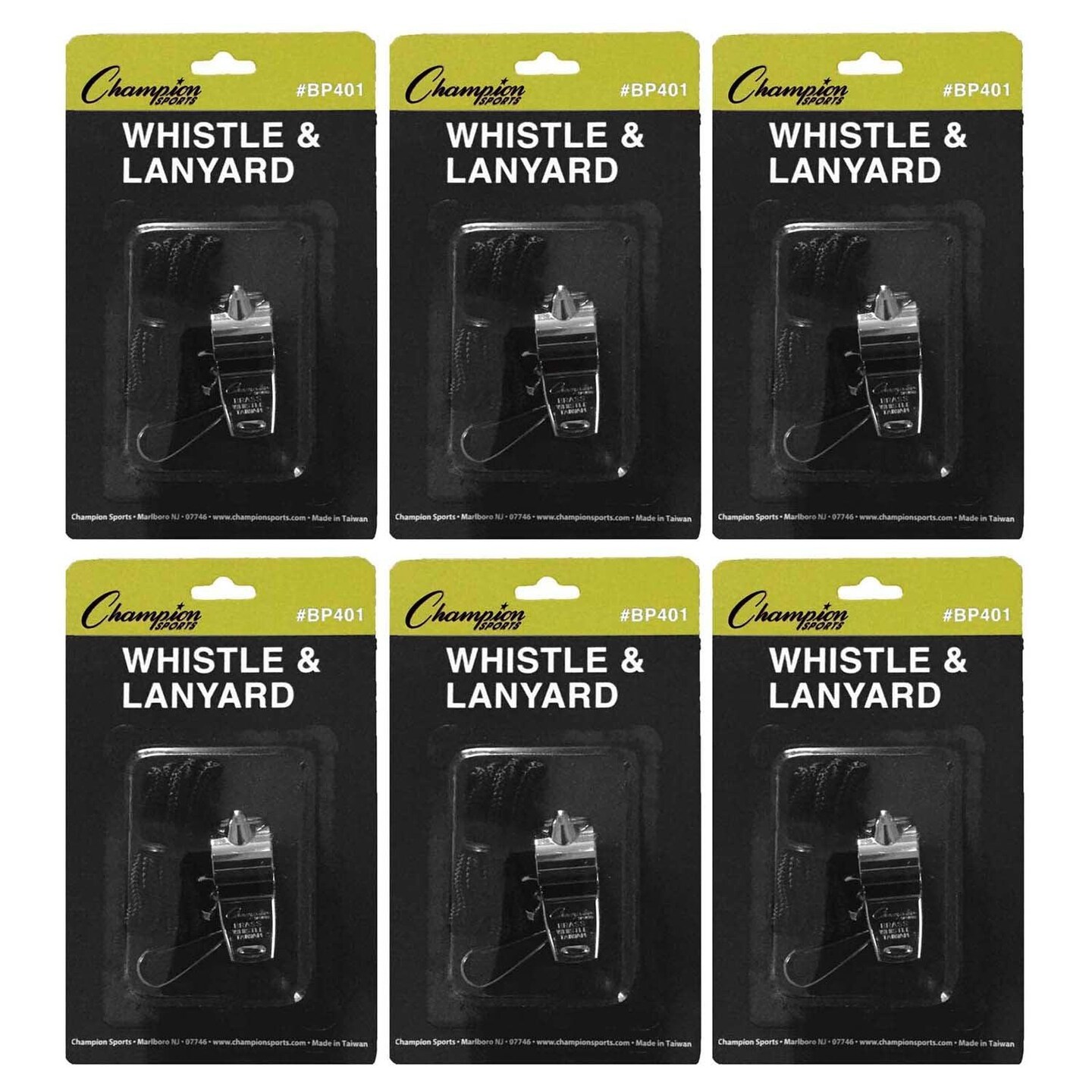 Metal Whistle &#x26; Black Lanyard Pack, 6 Packs