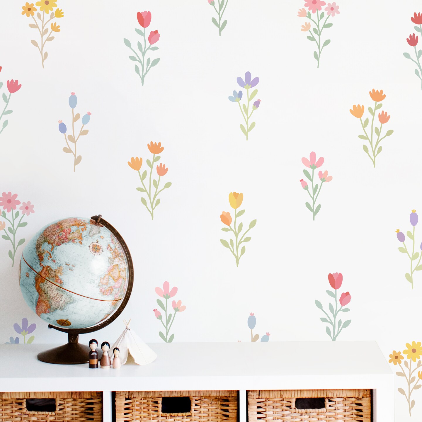 Boho Daisy Wall Decals - Removable Flower Wall Stickers, Set Of 10 Large (11"x11") For Nursery & Kids Room - View #3
