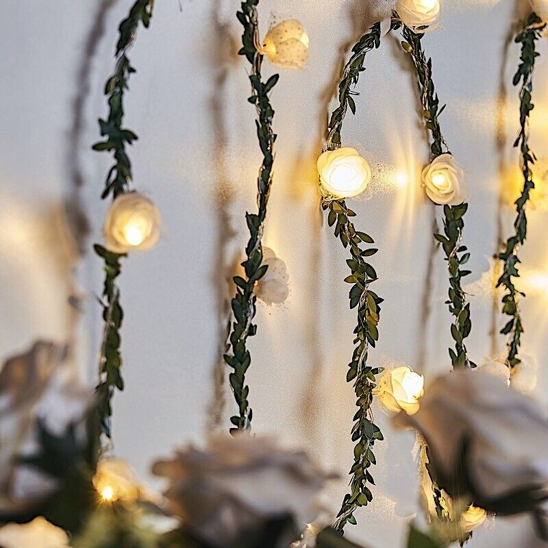 9 feet White Roses Greenery Lace LED GARLAND Battery Operated Fairy Lights