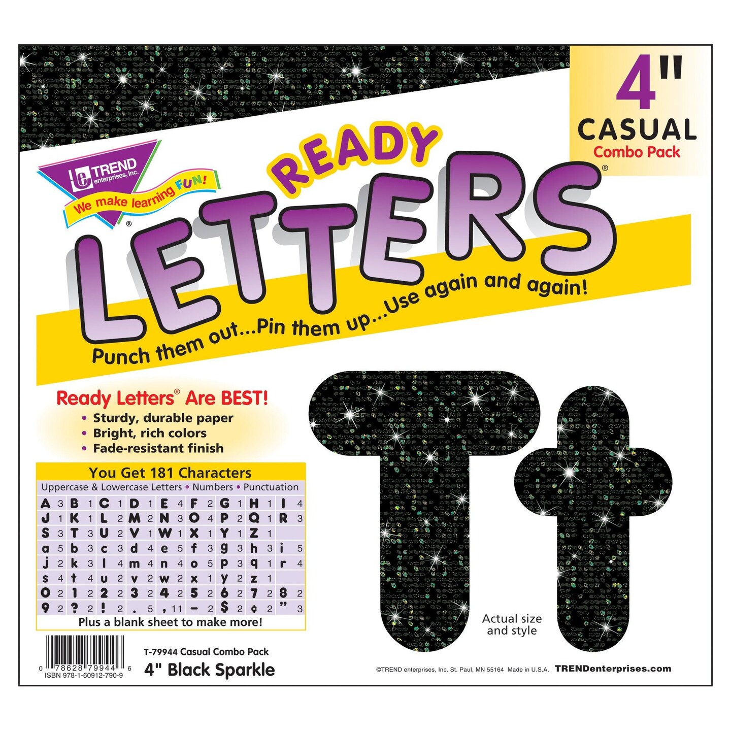 Black Sparkle 4&#x22; Casual Combo Ready Letters&#xAE;