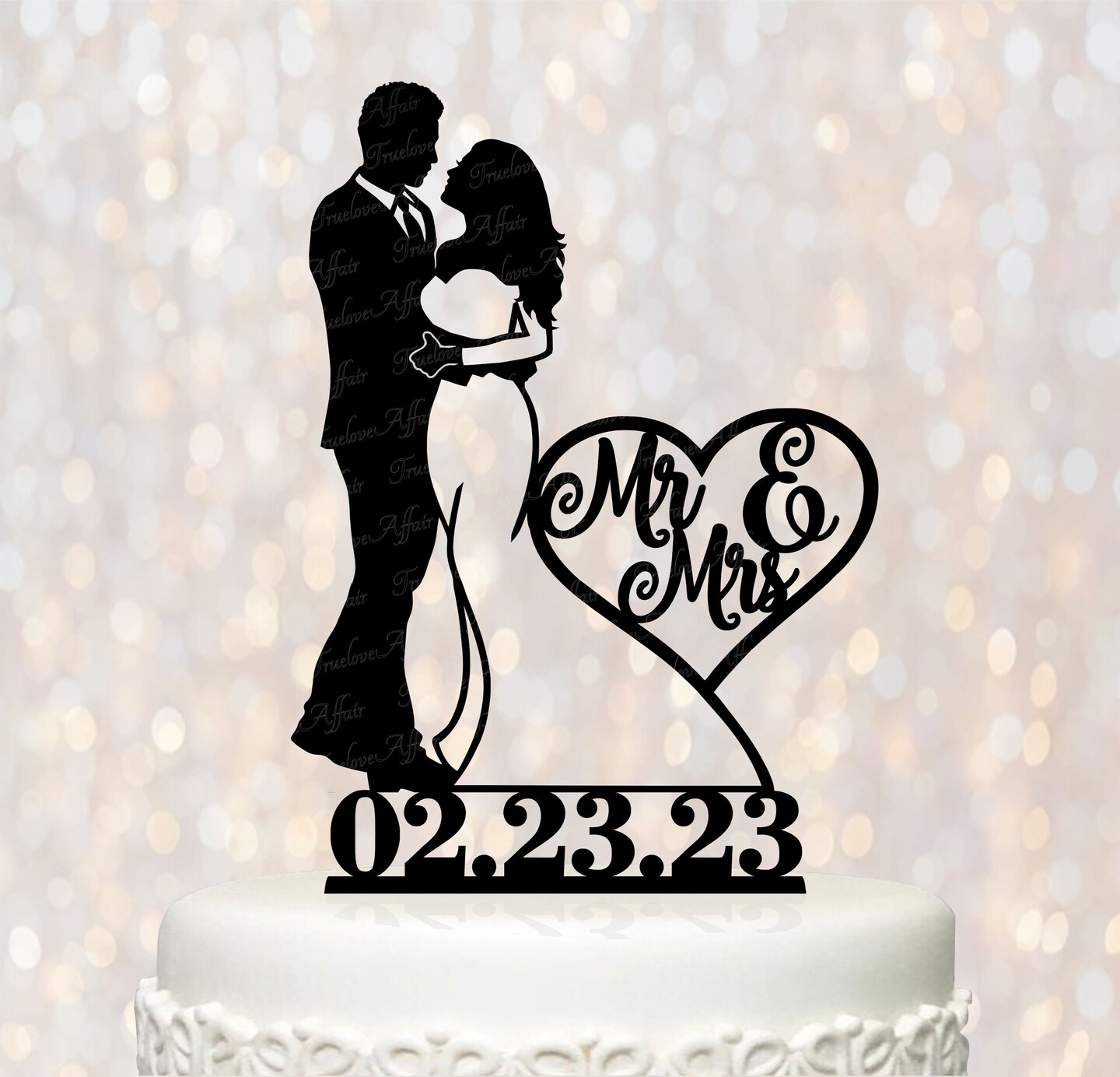 Silhouette Wedding Cake Topper ~ Bride Wearing Long Sleeves With Groom ...