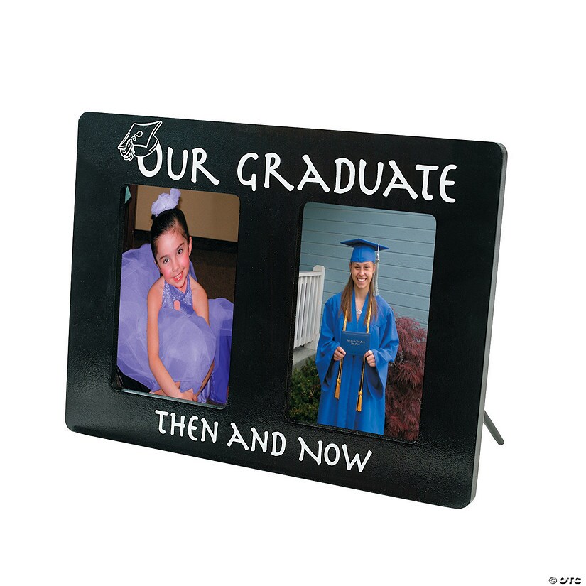 7&#x22; x 5&#x22; 2-Photo Graduation Then And Now Black Wood Picture Frame